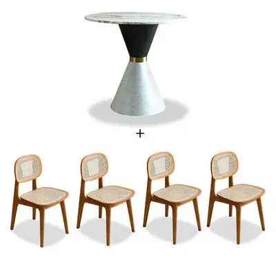 Orren Ellis 4 - Person Picture colour Round Sintered Stone Tabletop White&Black Dining Table Set