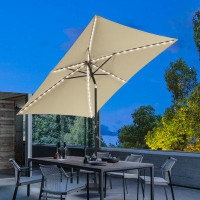 Arlmont & Co. LED Outdoor Patio 6x9ft Deck Market Umbrella Aluminium frame Outdoor Table Umbrellas