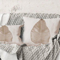 East Urban Home Square,Dried Leaf Plant Beige On White - Traditional Printed Throw Pillow