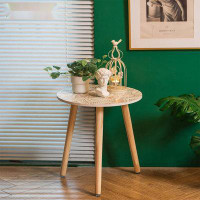 George Oliver Small Round Side Table: Boho End Tables For Living Room Bohemian Accent Bedside Table White Washed Bedroom