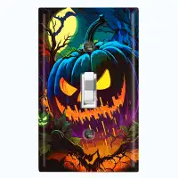 WorldAcc Metal Light Switch Plate Outlet Cover (Halloween Night Spooky Pumpkin - Single Toggle)