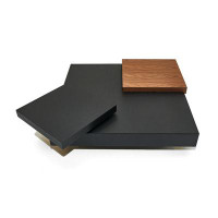 Benjara 39 Inch Coffee Table, Adjustable Top, Hidden Storage, Walnut, Black Wood