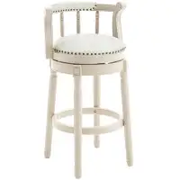 One Allium Way Deluxe 29.5'' Seat Height White Leather Wooden Bar Stool, Ideal For Contemporary Bars, Single Piece