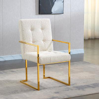 Everly Quinn Contemporary Linen Dining Arm Chair: Tufted Design and Stainless Steel Base