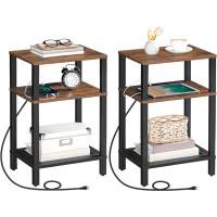 17 Stories Side Table With Charging Station, Set Of 2 End Tables With USB Ports And Outlets, 3-Tier Storage Shelves Nigh
