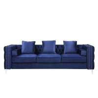 Orren Ellis Bovasis Sofa With 5 Pillows In Blue Velvet