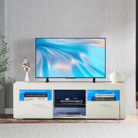 Latitude Run® Minimalist TV Stand With Glass Shelf And Flip-Top Cabinets