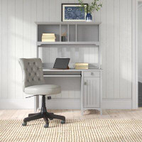 Laurel Foundry Modern Farmhouse Bush Furniture Salinas 48W Computer Desk with Hutch and Mid Back Tufted Office Chair in
