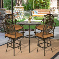 World Menagerie World Menagerie 5-Piece Patio Swivel Bar Stools Set, All Weather Cast Aluminum Outdoor Bar Height Bistro