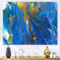 East Urban Home Gold And Blue Marbled Rippled Texture I - Modern Wall Art Print