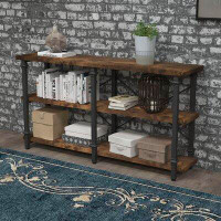 Williston Forge 55" Console Table 3 Tier Sofa Table Industrial Rustic Metal Frame(Grey)