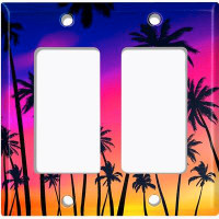 WorldAcc Metal Light Switch Plate Outlet Cover (Sunset Colourful Sky Palm Trees  - Double Rocker)