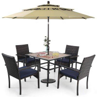 Lark Manor Horwich Square 4 - Person 37" Long Dining Set with Cushions and Umbrella