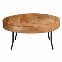 Corrigan Studio 32 Inch Coffee Table, Handcrafted Mango Wood Round Top,Metal Angled Legs