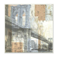 Stupell Industries Abstract Collaged Cityscape Arched Bridge Water Boats Grey Farmhouse Oversized Rustic Framed Giclee T