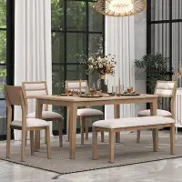 Red Barrel Studio Classic And Traditional Style 6 Piece Dining Set, Dining Table With 4 Upholstered Chairs And Bench
