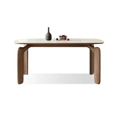 Orren Ellis Nut-brown Rectangular Rock Beam+Solid Wood Dining Table