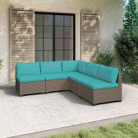 Wade Logan Avalisse 5-Piece Outdoor Conversation Set with Armless and Corner Sofas in Summer Fog Wicker