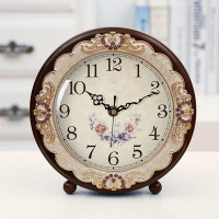 Ophelia & Co. Vintage Wooden Table Clock, Retro Non-Ticking European Style Beside Mantle Desk Clock Battery Operated Sil