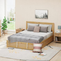 Red Barrel Studio Queen-size Wooden Platform Bed With Hydraulic Lift Storage And Dual Drawers, Sleek Headboard Design