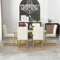 Everly Quinn 7-Piece Modern Dining Table Set, Rectangular Sticker Table And 6 Chairs