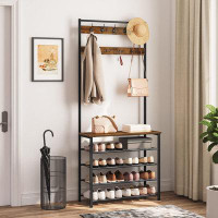 17 Stories Hall Tree, Coat Rack With Shoe Rack, Hall Tree With Bench, 5 Tier Shoe Storage Organizer With 9 Hooks For Ent