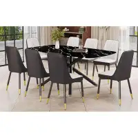 Mercer41 -piece Dining Set: Rectangular Imitation Marble Table & Black Metal Legs With Pu Leather Chairs - F-1537, C-007