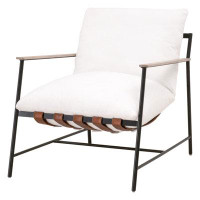 Latitude Run® 31 Inch Modern Club Chair, Iron Frame, Top Grain Leather, White Fabric
