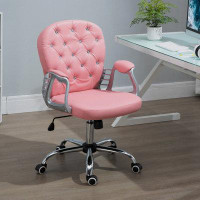 Mercer41 Vinsetto Pink Pu Leather Home Office Chair: Button Tufted Desk Chair With Padded Armrests, Adjustable Height, S