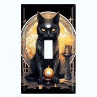 WorldAcc Metal Light Switch Plate Outlet Cover (Halloween Spooky Black Cat - Single Toggle)