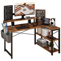 Inbox Zero Laconya 47 inch L Shaped Desk with Charging Station and Storage Shelves for Home Office