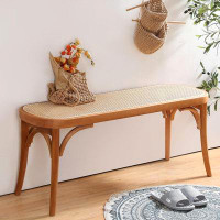 House of Hampton Rattan Bench 43.31 Inch Hand Woven Bench Surface Design Rustic Solid Wood Entryway Bench For Living Roo