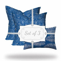 HOMEROOT Set Of Three 20" X 20" Blue And White Zippered Coastal Throw Indoor Outdoor Pillow