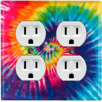 WorldAcc Metal Light Switch Plate Outlet Cover (Colorful Tie Die - Double Duplex)