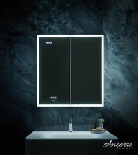 Ancerre Designs Pagani Bathroom LED Medicine Cabinet 24, 30, 36 &amp; 48 inch w Magnifier, Dimmer, Clock & Defogger ANC