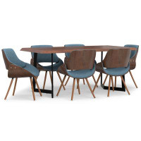 Simpli Home Malden SOLID MANGO WOOD 7 Piece Dining Set with Bentwood Chair Back in Denim Blue