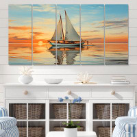 Breakwater Bay Sailboat Rhythmic Reflections I - Sailing Boat Canvas Wall Art - 5 Equal Panels