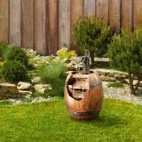 Millwood Pines Jessika Resin Outdoor Pump and Barrel Waterfall Fountain