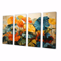 Design Art Orange Green Tropical Plants II - Tropical Canvas Print - 4 Panels