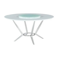 Ivy Bronx Kamiyha Round Dining Table with Lazy Susan in White and Silver