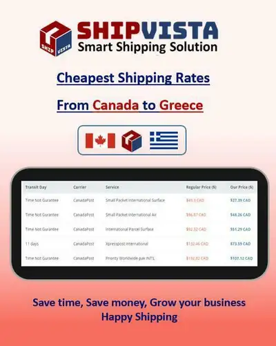 ShipVista provides the cheapest shipping rates from Canada to Greece. Whether you are an individual...
