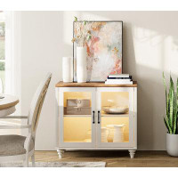 Charlton Home Charlton Home® Baby Dresser For Bedroom With Glass Door, Kitchen Storage Cabinets With Curved Edge, Wood C