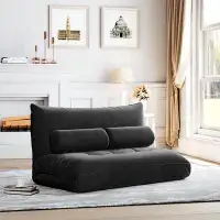 Trule Lazy Sofa Adjustable Folding Futon Sofa Video Gaming Sofa with Two Pillows