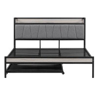17 Stories Queen Size Metal Platform Bed Frame With Twin Size Trundle