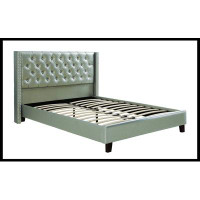 Mercer41 1Pc  Bed Set Silver Faux Leather Upholstered Tufted Bed Frame Headboard Bedroom Furniture