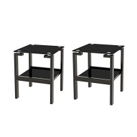 Ivy Bronx 2-Piece Black Tempered Glass End Table Small Side Table With 2 Layer
