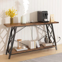17 Stories Console Table With Charging Station, 55'' Narrow Long Sofa Table Entryway Table With Storage, Behind Sofa Con