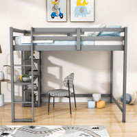 Harriet Bee Full Size Wooden Loft Bed With Built-In Desk And Shelves