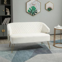 Mercer41 Loveseat Accent Sofa with Golden Metal Legs, Living Room Sofa with Tufted Backrest