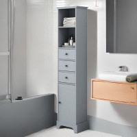 Rebrilliant Grey Tall Bathroom Cabinet, Freestanding Storage Cabinet